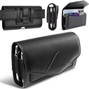 Leather Dual Phone Holster with Belt Loop for 2 Phones Horizontal Two Phone Belt